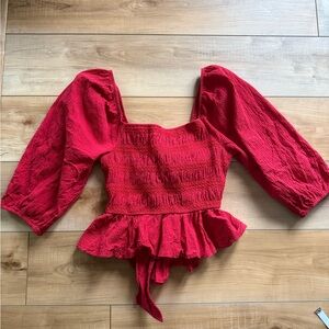 Miami Red Smocked Peplum Blouse